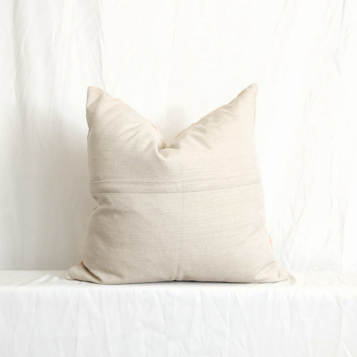 Azra Pastel Peach & Cream Boho Pillow Cover with Uzbek Embroidered Suzani Pattern | Dusk & Bloom