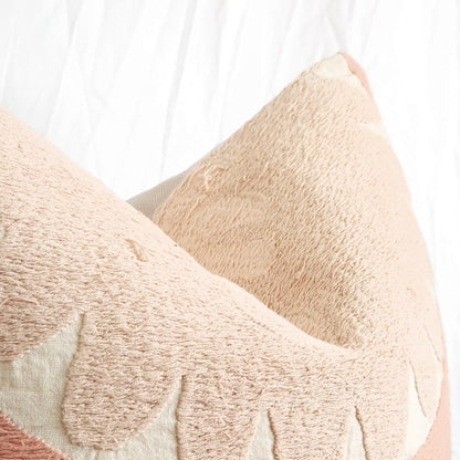 Azra Pastel Pink & Beige Boho Throw Pillow Cover with Uzbek Embroidered Suzani Pattern, Handmade | Lumbar, 20", 24", 26" (Quick Ship)