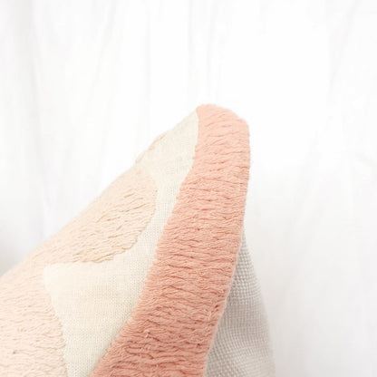 Azra Pastel Pink & Beige Boho Throw Pillow Cover with Uzbek Embroidered Suzani Pattern, Handmade | Lumbar, 20", 24", 26" (Quick Ship)