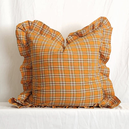 Sarah Burnt Orange Plaid Ruffle 20" Pillow Cover | Dusk & Bloom