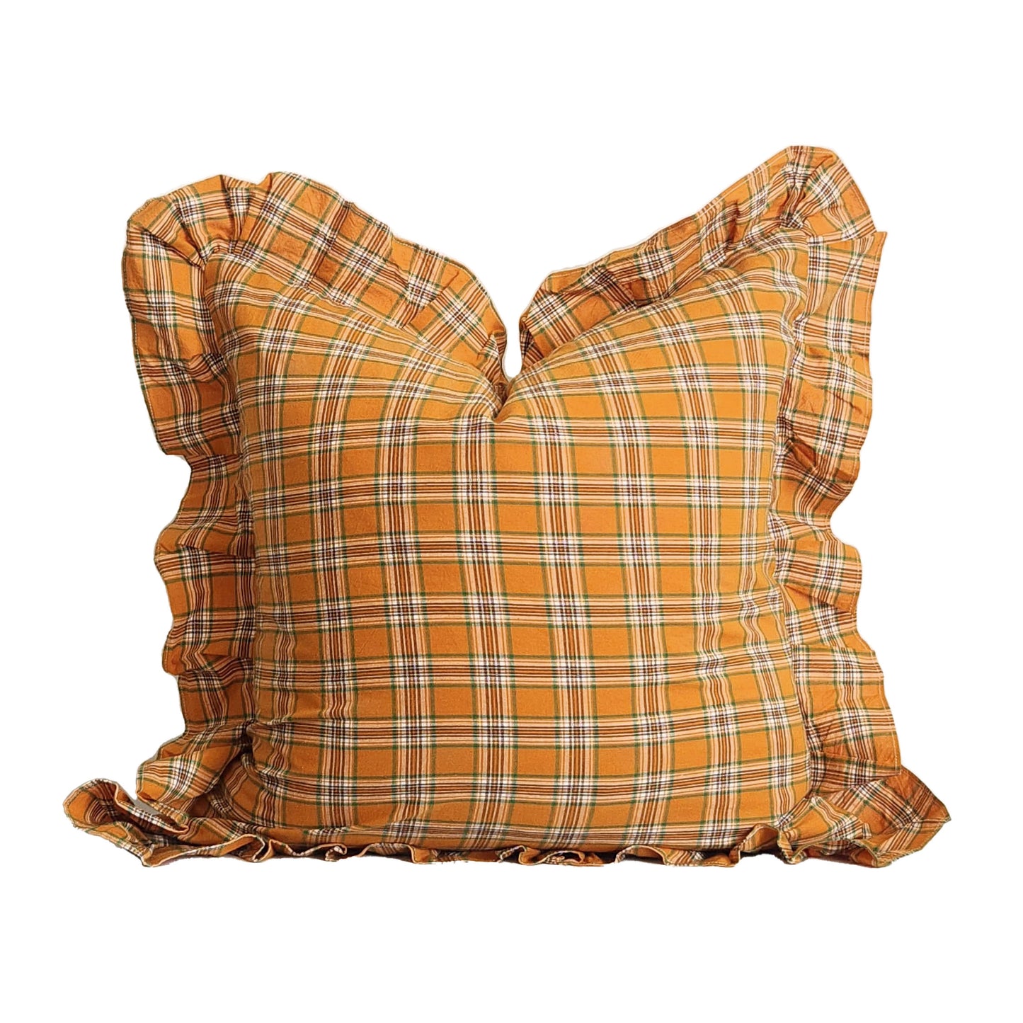 Sarah Burnt Orange Plaid Ruffle 20" Pillow Cover | Dusk & Bloom