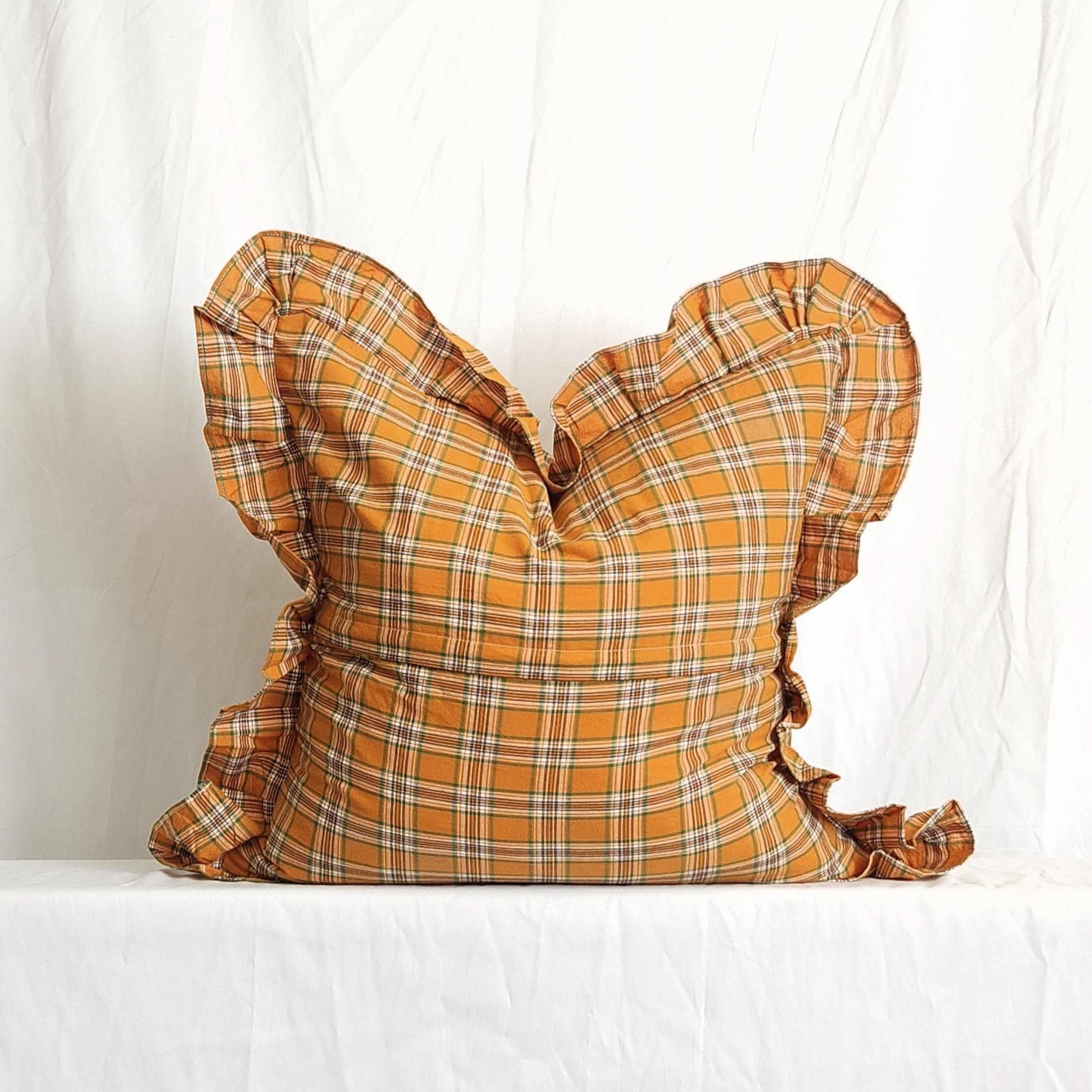 Sarah Burnt Orange Plaid Ruffle 20" Pillow Cover | Dusk & Bloom