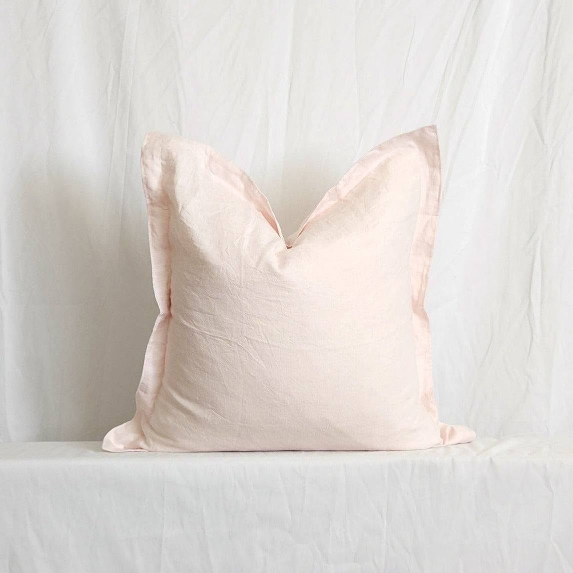 Blanche II Light Pink Flanged 100% Linen 20" Throw Pillow Cover | Dusk & Bloom