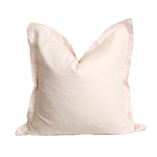 Blanche II Light Pink Flanged 100% Linen 20" Throw Pillow Cover | Dusk & Bloom