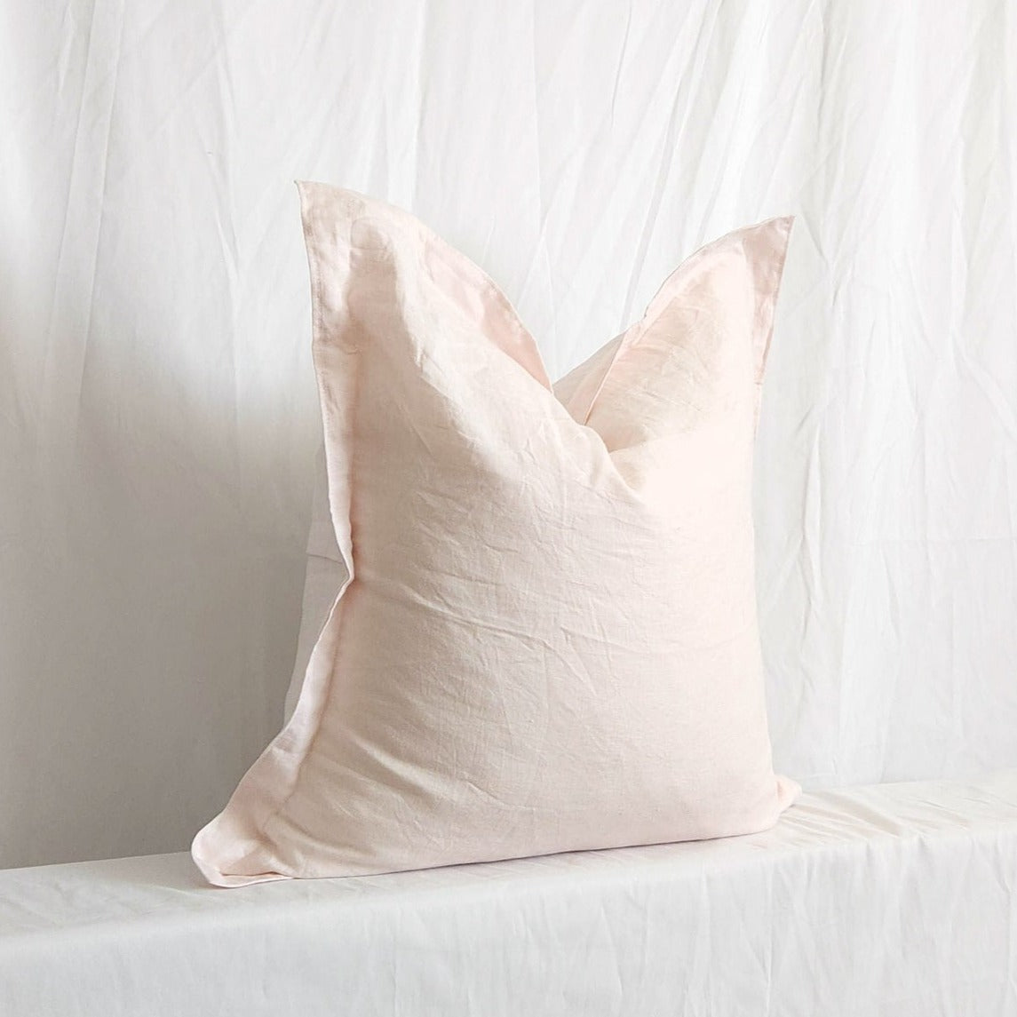 Blanche II Light Pink Flanged 100% Linen 20" Throw Pillow Cover | Dusk & Bloom