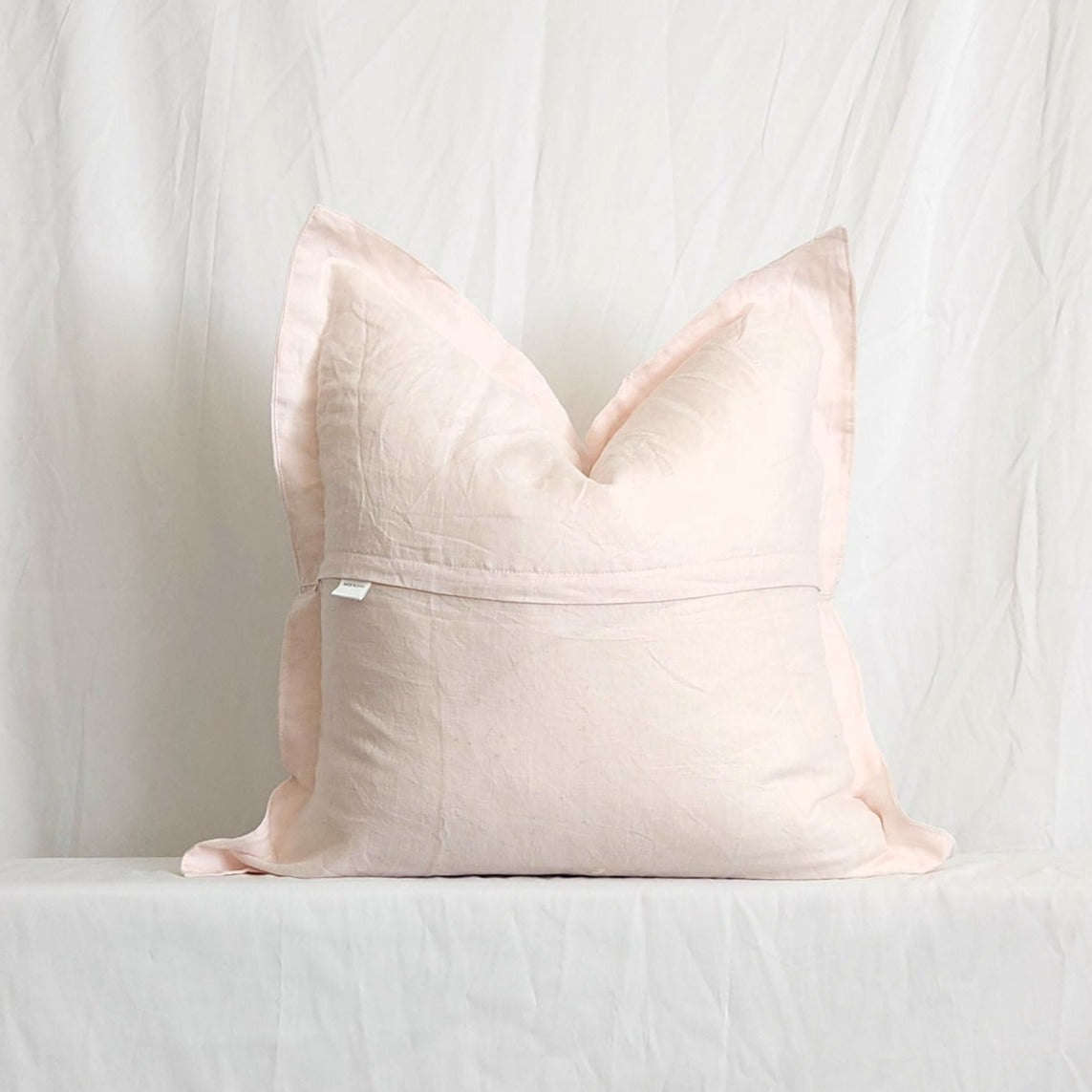 Blanche II Light Pink Flanged 100% Linen 20" Throw Pillow Cover | Dusk & Bloom