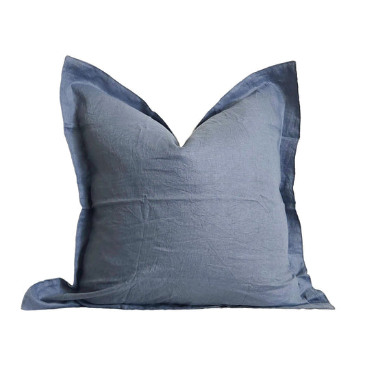 Blanche II Blue Linen Throw Pillow Cover 20x20, Flanged Pillow | Dusk & Bloom