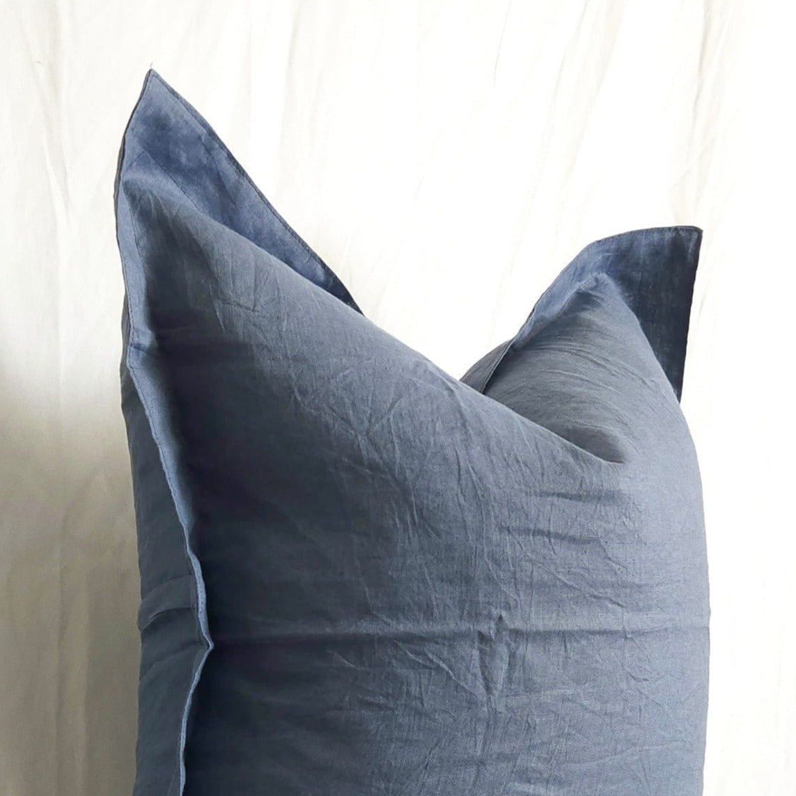 Blanche II Blue Flanged 100% Linen 20" Pillow Cover | Dusk & Bloom
