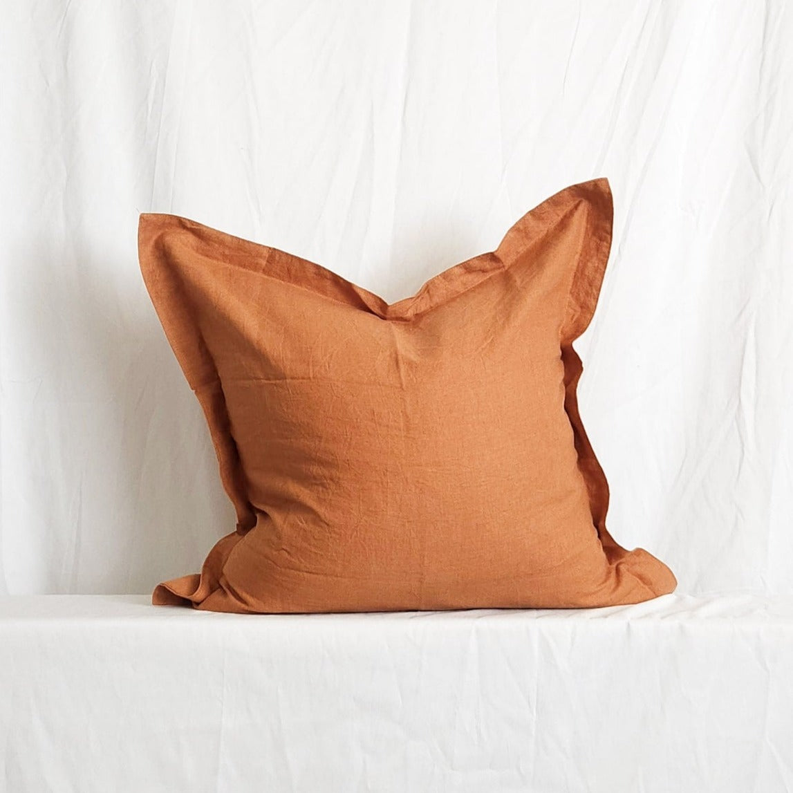 Blanche II Brown Flanged 100% Linen 20" Throw Pillow Cover | Dusk & Bloom