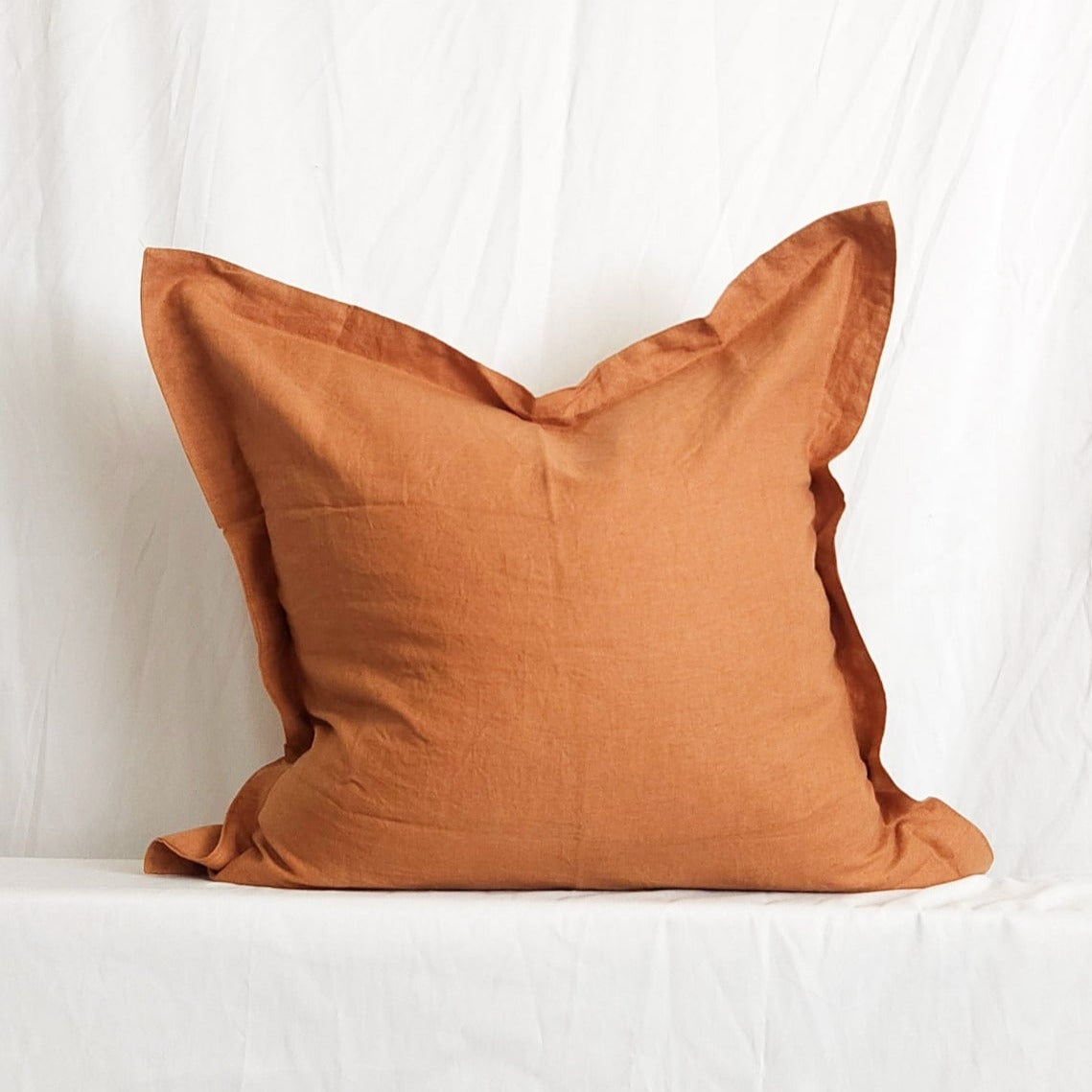 Blanche II Brown Flanged 100% Linen 20" Throw Pillow Cover | Dusk & Bloom
