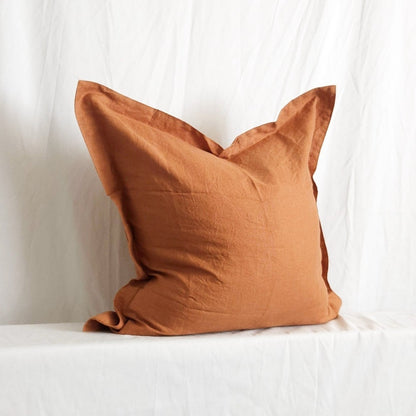 Blanche II Brown Flanged 100% Linen 20" Throw Pillow Cover | Dusk & Bloom
