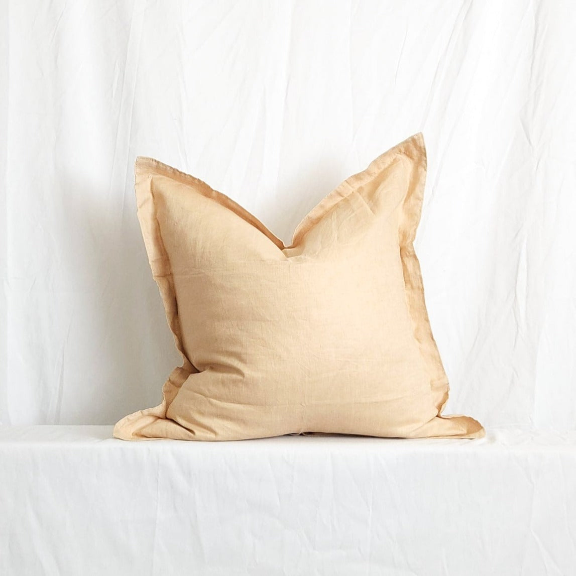 Blanche II Golden Beige Flanged 100% Linen 20" Throw Pillow Cover | Dusk & Bloom