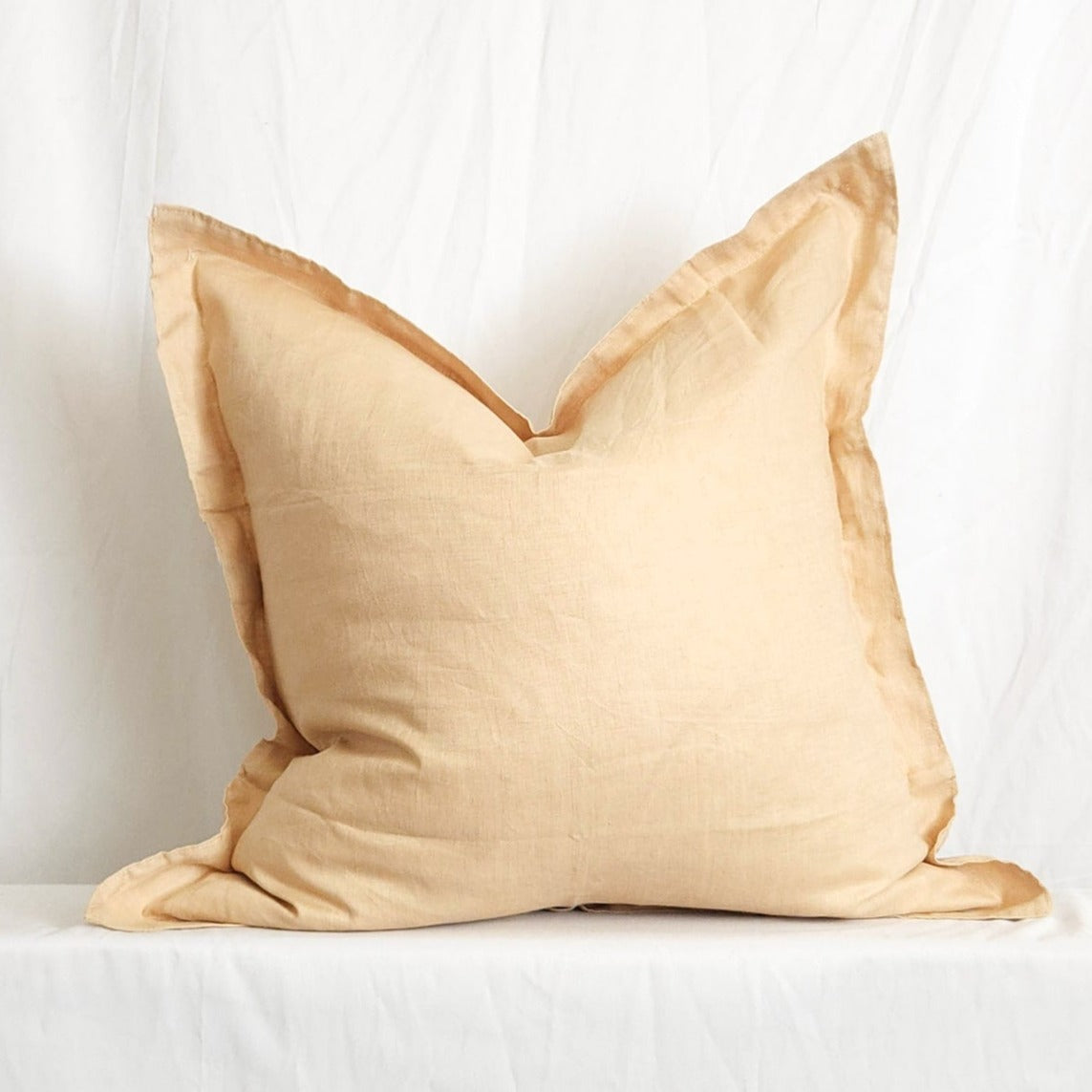 Blanche II Golden Beige Flanged 100% Linen 20" Throw Pillow Cover | Dusk & Bloom