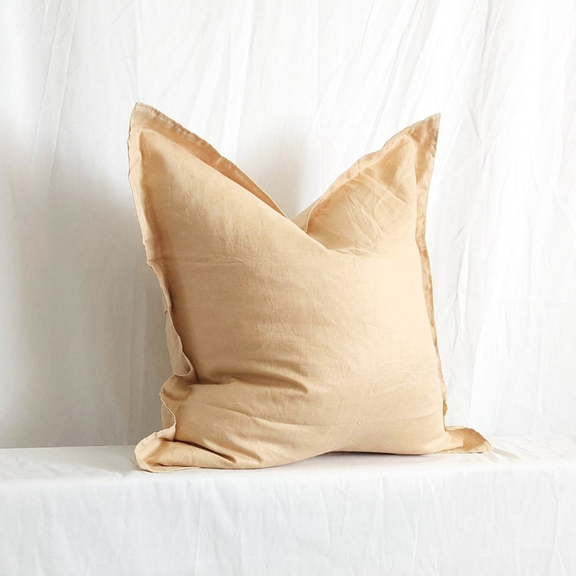 Blanche II Golden Beige Flanged 100% Linen 20" Throw Pillow Cover | Dusk & Bloom