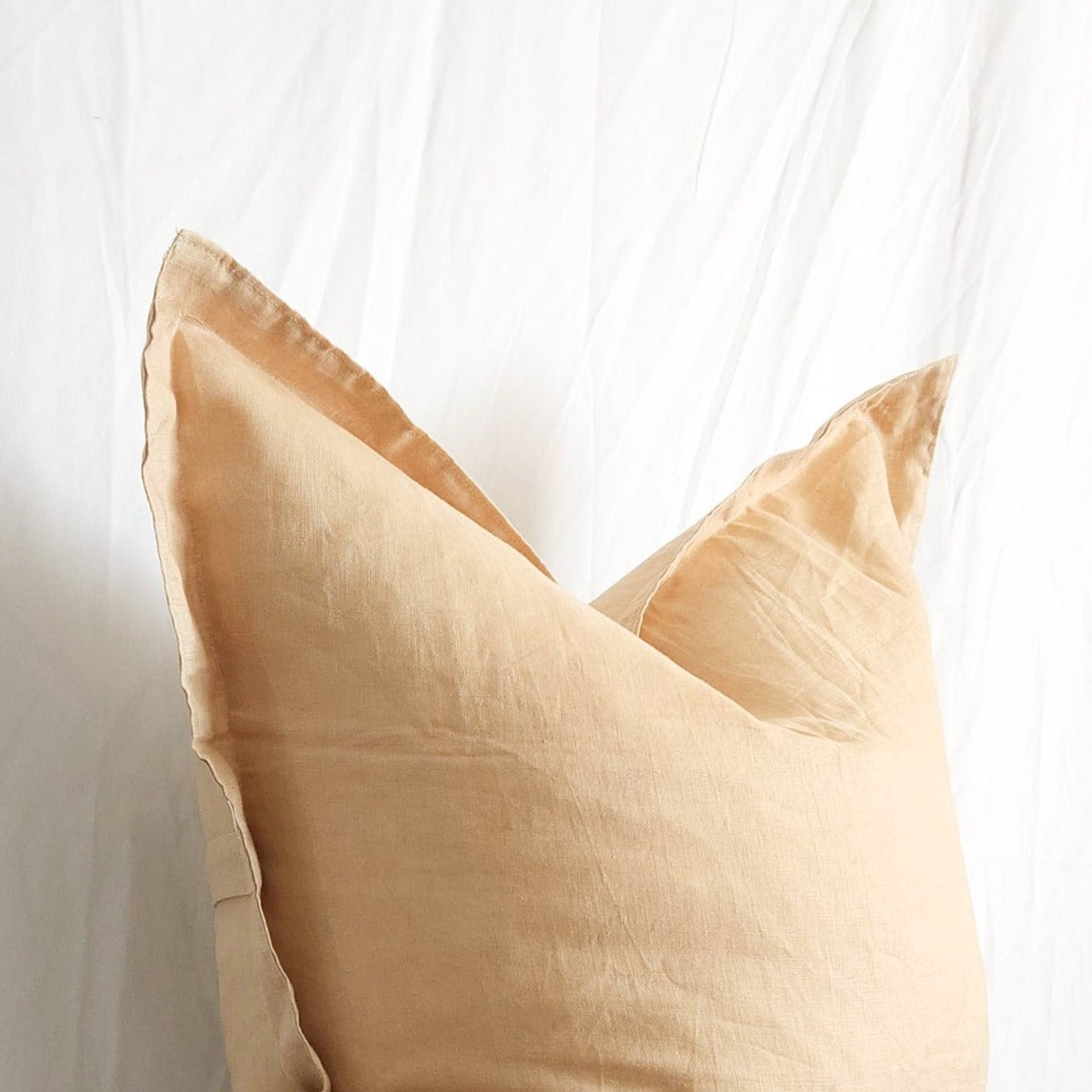 Blanche II Golden Beige Flanged 100% Linen 20" Throw Pillow Cover | Dusk & Bloom