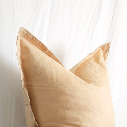 Blanche II Golden Beige Flanged 100% Linen 20" Throw Pillow Cover | Dusk & Bloom