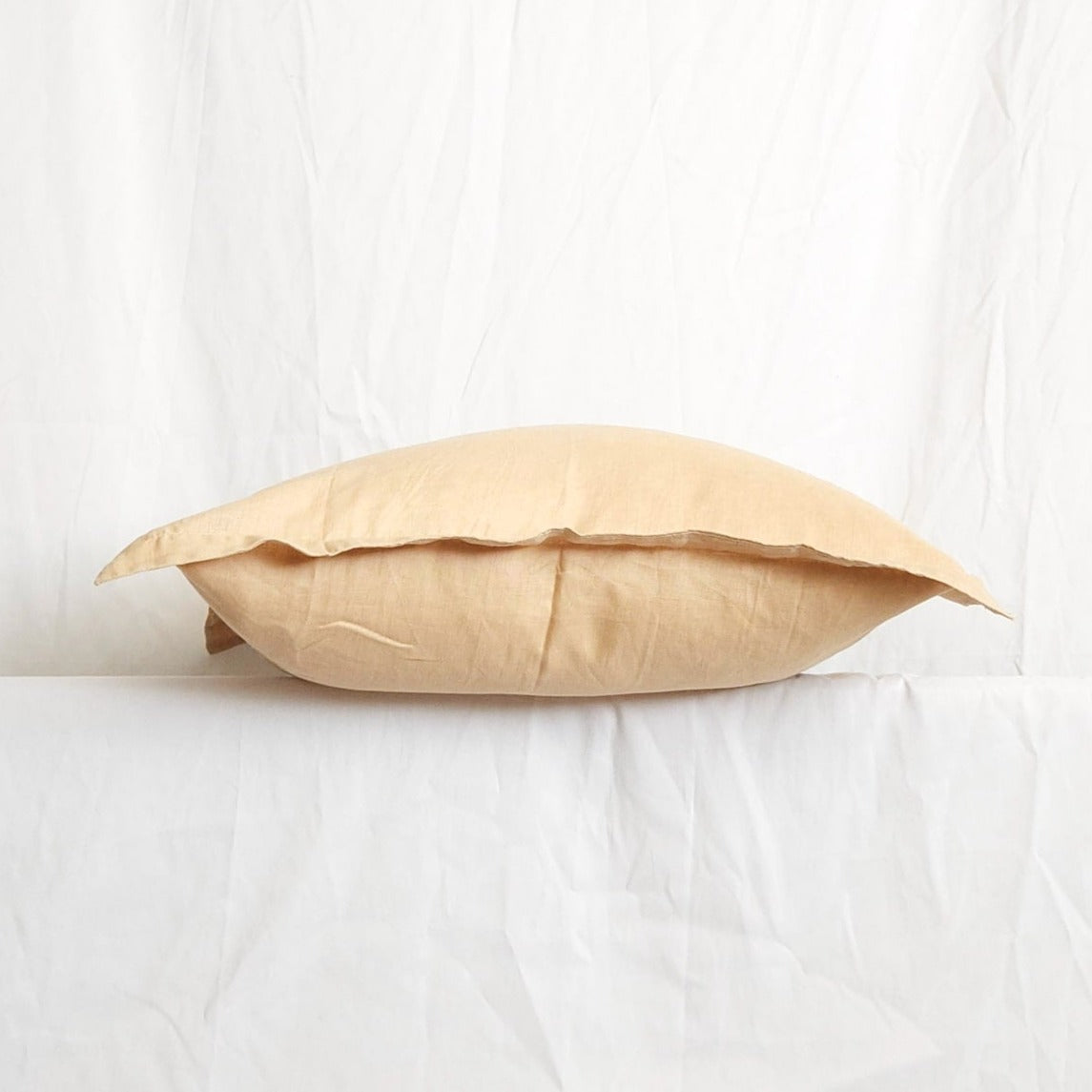 Blanche II Golden Beige Flanged 100% Linen 20" Throw Pillow Cover | Dusk & Bloom