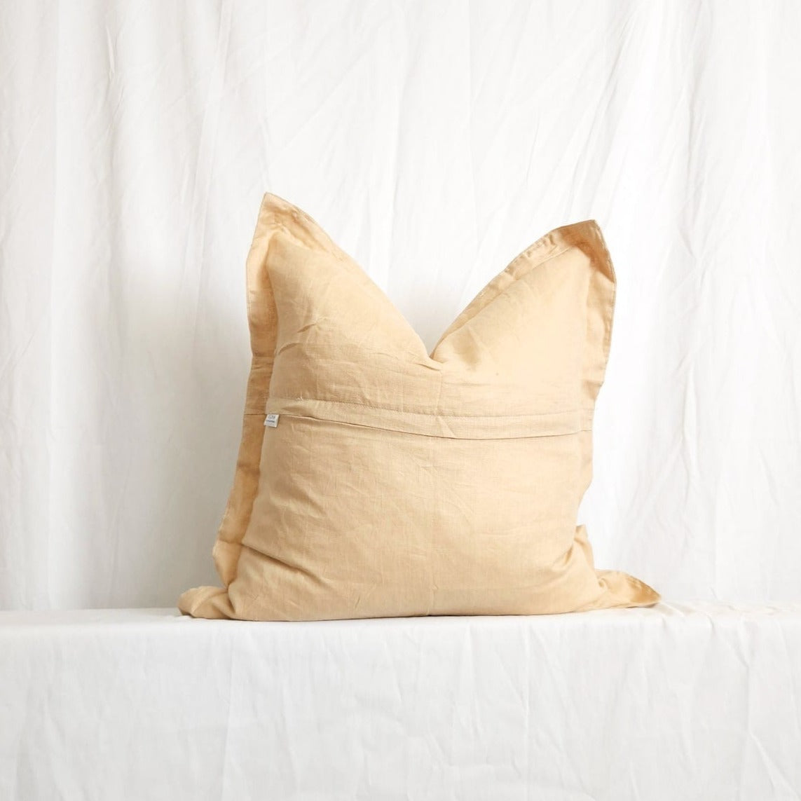 Blanche II Golden Beige Flanged 100% Linen 20" Throw Pillow Cover | Dusk & Bloom