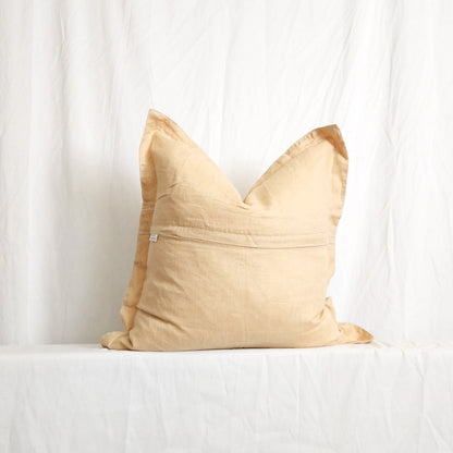 Blanche II Golden Beige Flanged 100% Linen 20" Throw Pillow Cover | Dusk & Bloom