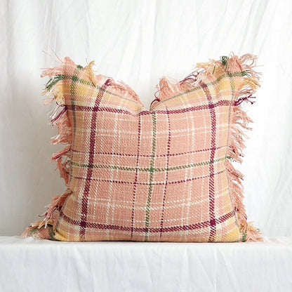 Berry Drew Pink Plaid 20" Pillow Cover with Fringe by LR Home | Dusk & Bloom