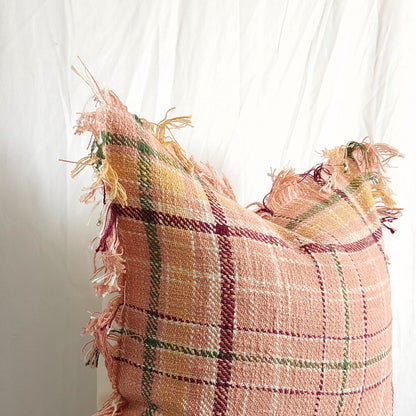 Berry Drew Pink Plaid 20" Pillow Cover with Fringe by LR Home | Dusk & Bloom