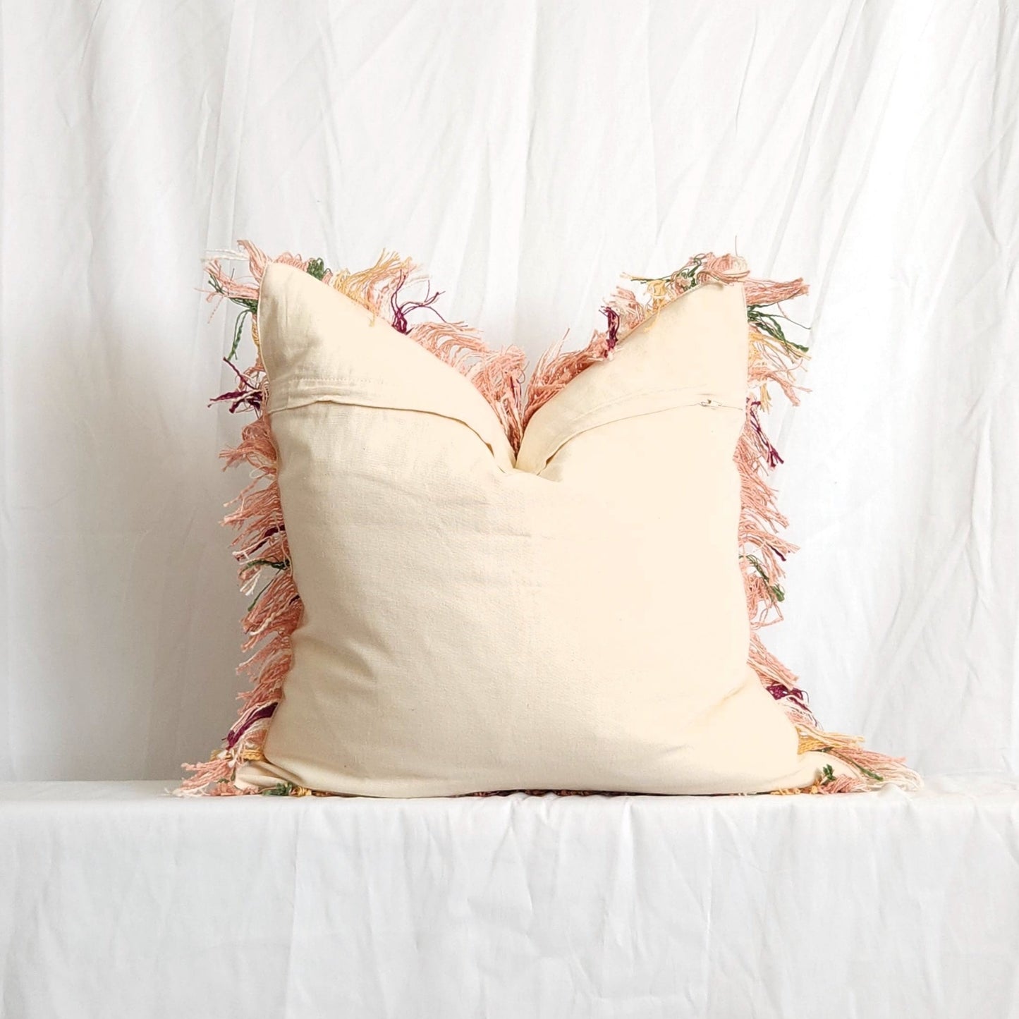 Berry Drew Pink Plaid 20" Pillow Cover with Fringe by LR Home | Dusk & Bloom