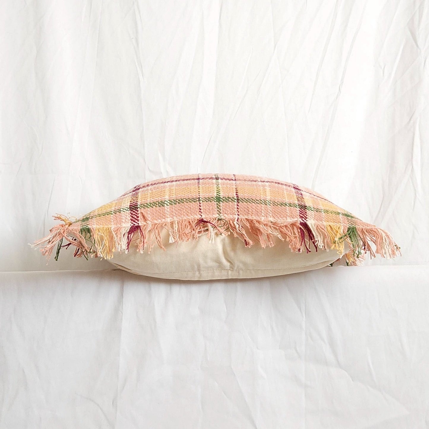 Berry Drew Pink Plaid 20" Pillow Cover with Fringe by LR Home | Dusk & Bloom