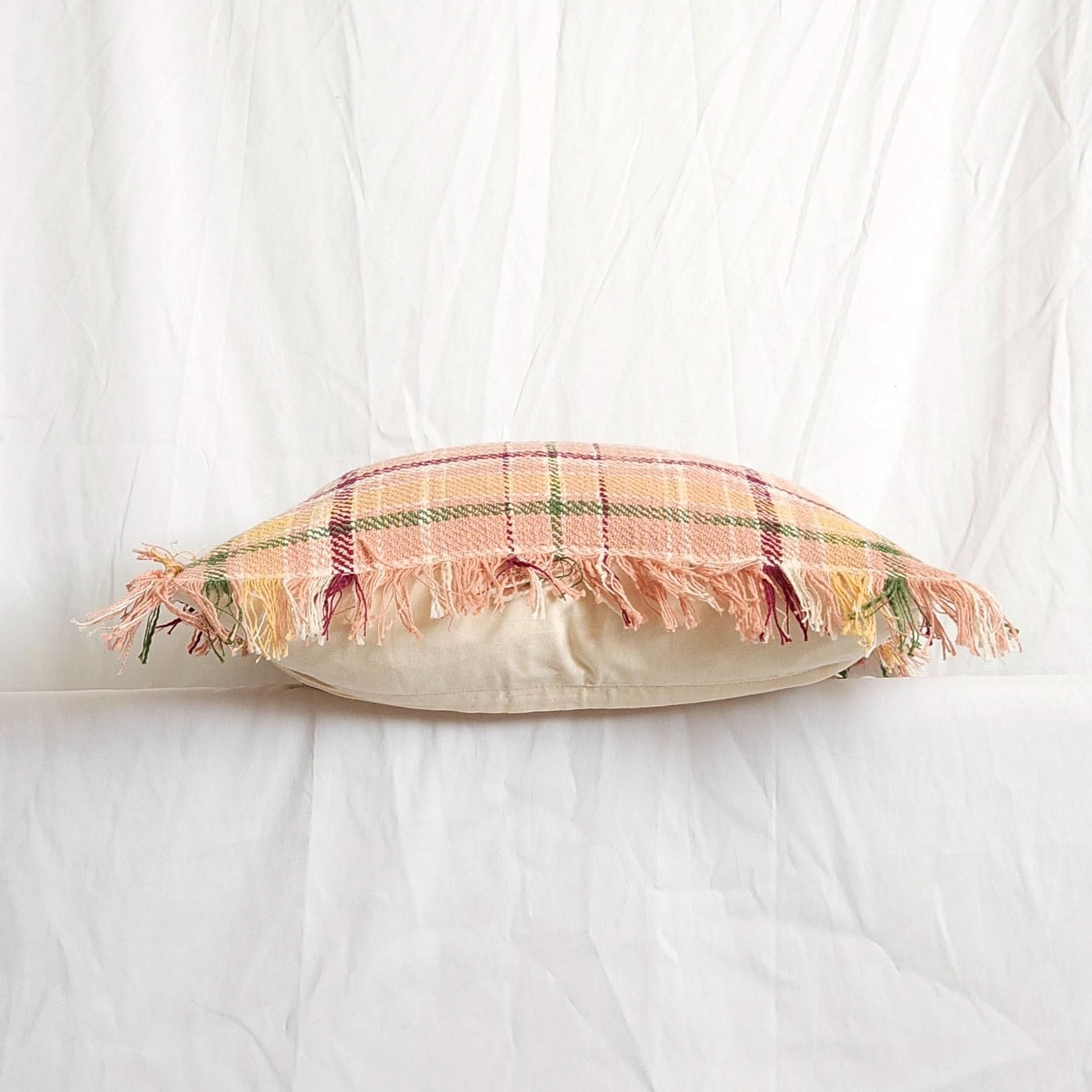 Berry Drew Pink Plaid 20" Pillow Cover with Fringe by LR Home | Dusk & Bloom