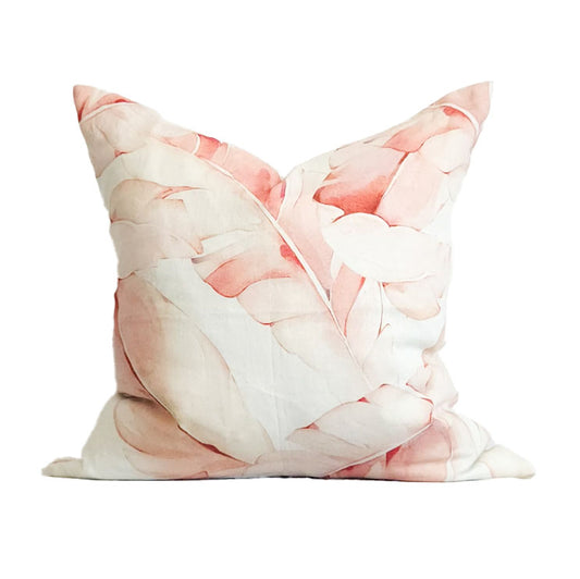 Lani Light Pink Throw Pillow Linen Tropical Pillow Cover 20x20 Palm Pillow | Dusk & Bloom