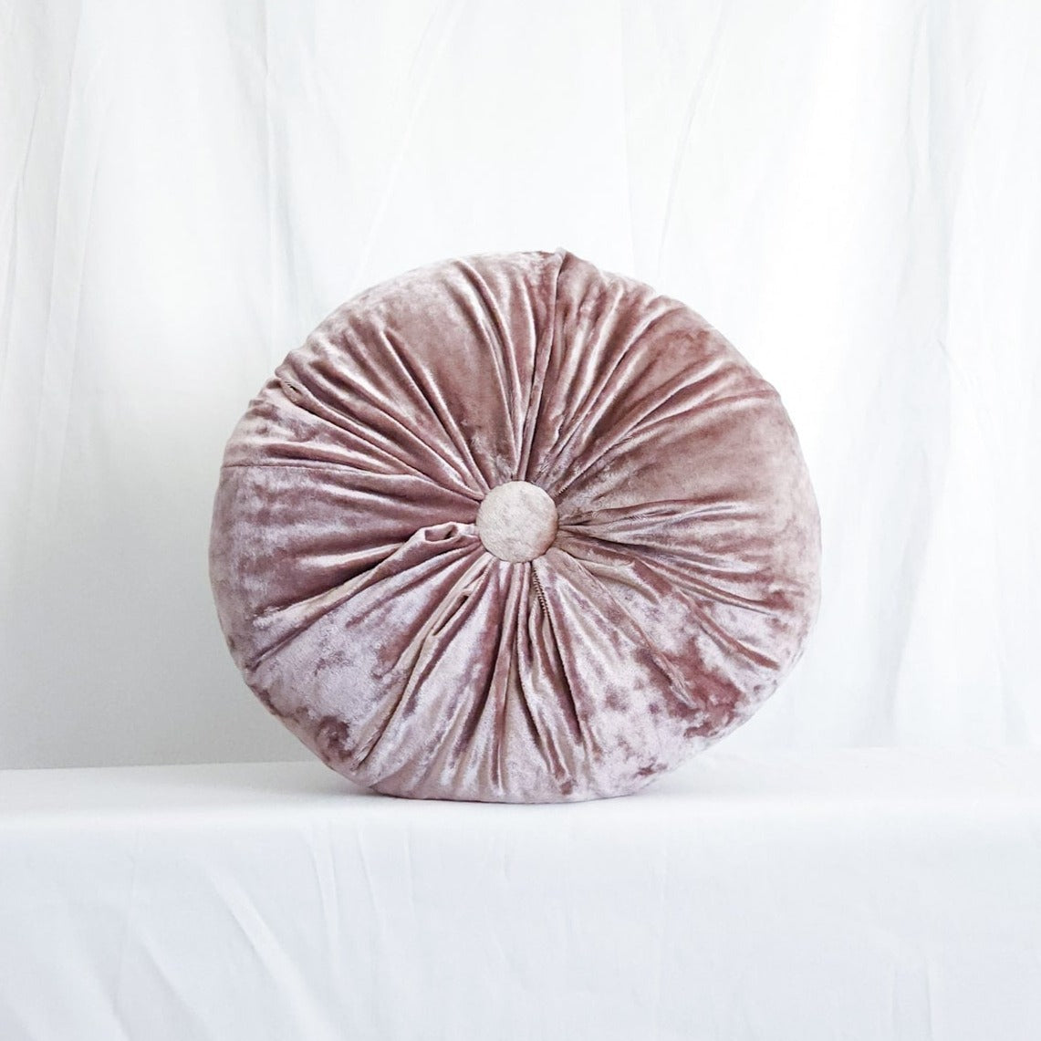 Primrose Lilac Purple 15" Round Button-Tufted Velvet Pillow (Special Order)