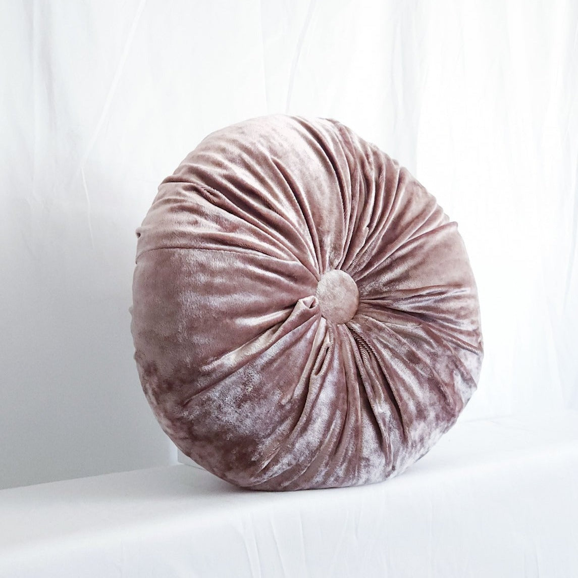 Primrose Lilac Purple 15" Round Button-Tufted Velvet Pillow | Dusk & Bloom