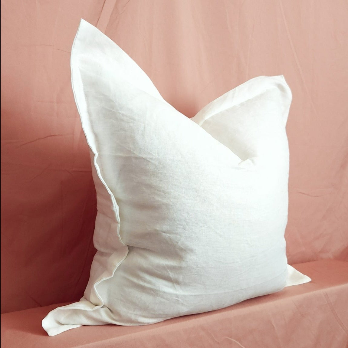 Blanche White Flanged French Linen 20" Pillow Cover | Dusk & Bloom