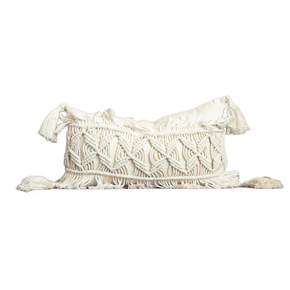 Zizi White Macrame Tassel Handmade Lumbar Pillow Cover | Dusk & Bloom