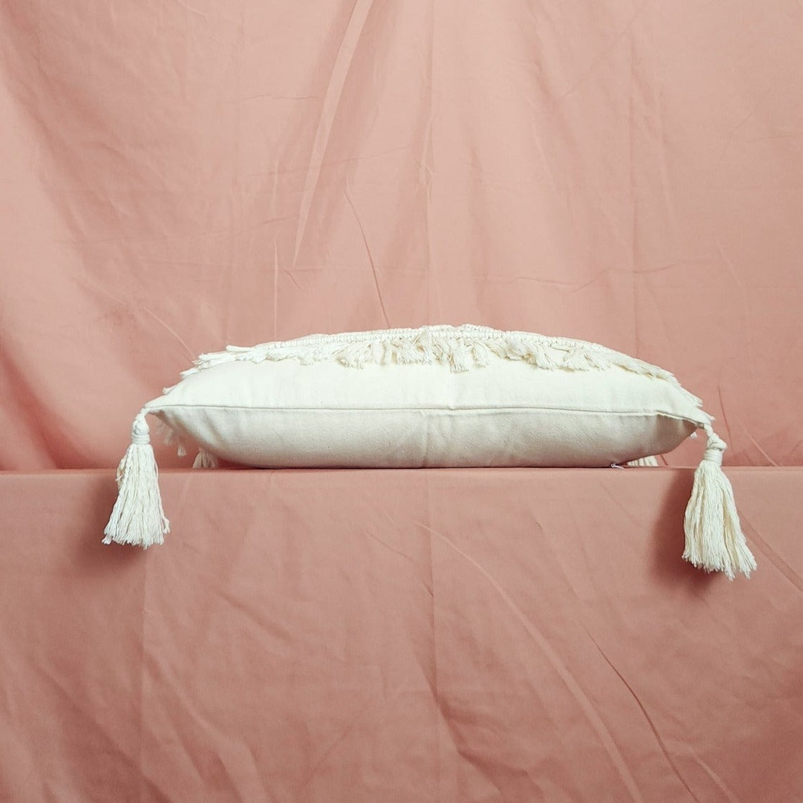 Zizi White Macrame Tassel Handmade Lumbar Pillow Cover | Dusk & Bloom