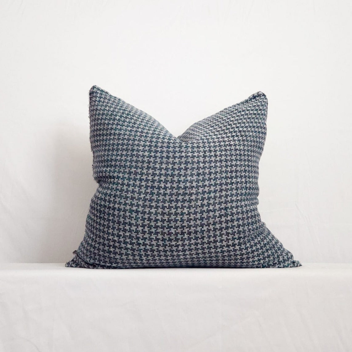 Ordonne Blue Houndstooth Linen 20" Throw Pillow Cover | Dusk & Bloom