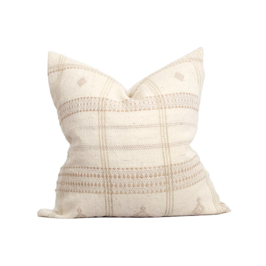 Aditi Ivory & Tan Boho Plaid Indian Wool 20" Throw Pillow Cover by Heddle & Lamm | Dusk & Bloom