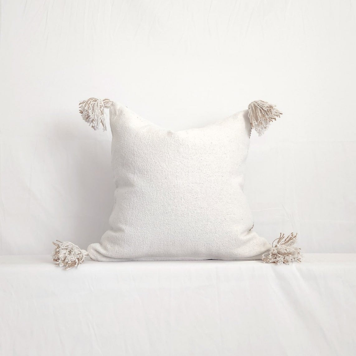 White and Tan Jute Geometric Tasseled 20" Pillow Cover by LR Home - Handmade | Dusk & Bloom
