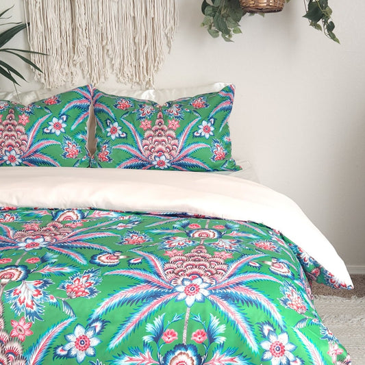 Chaya Boho Bedding Green Floral Bedding, Tropical Duvet Cover Set | Dusk & Bloom