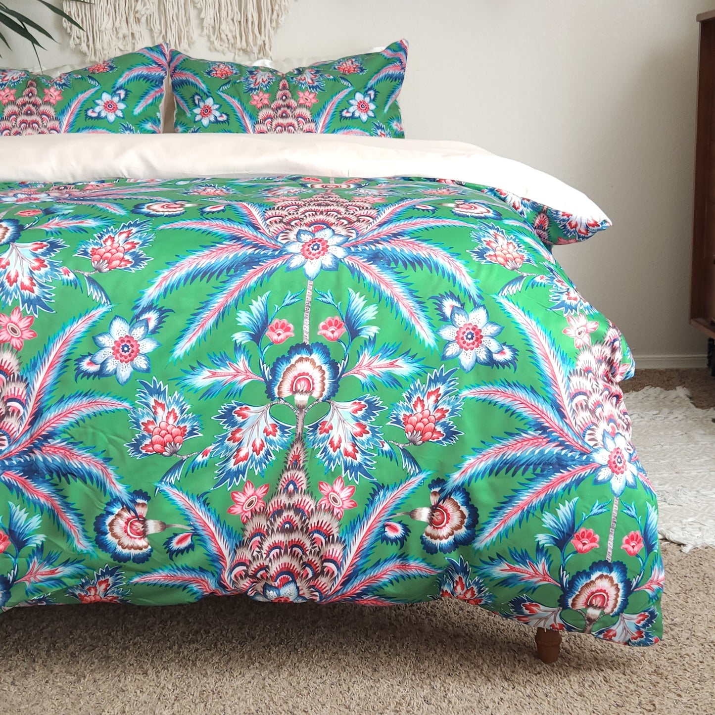Chaya Green Floral Boho Bedding Duvet Cover Set | Dusk & Bloom