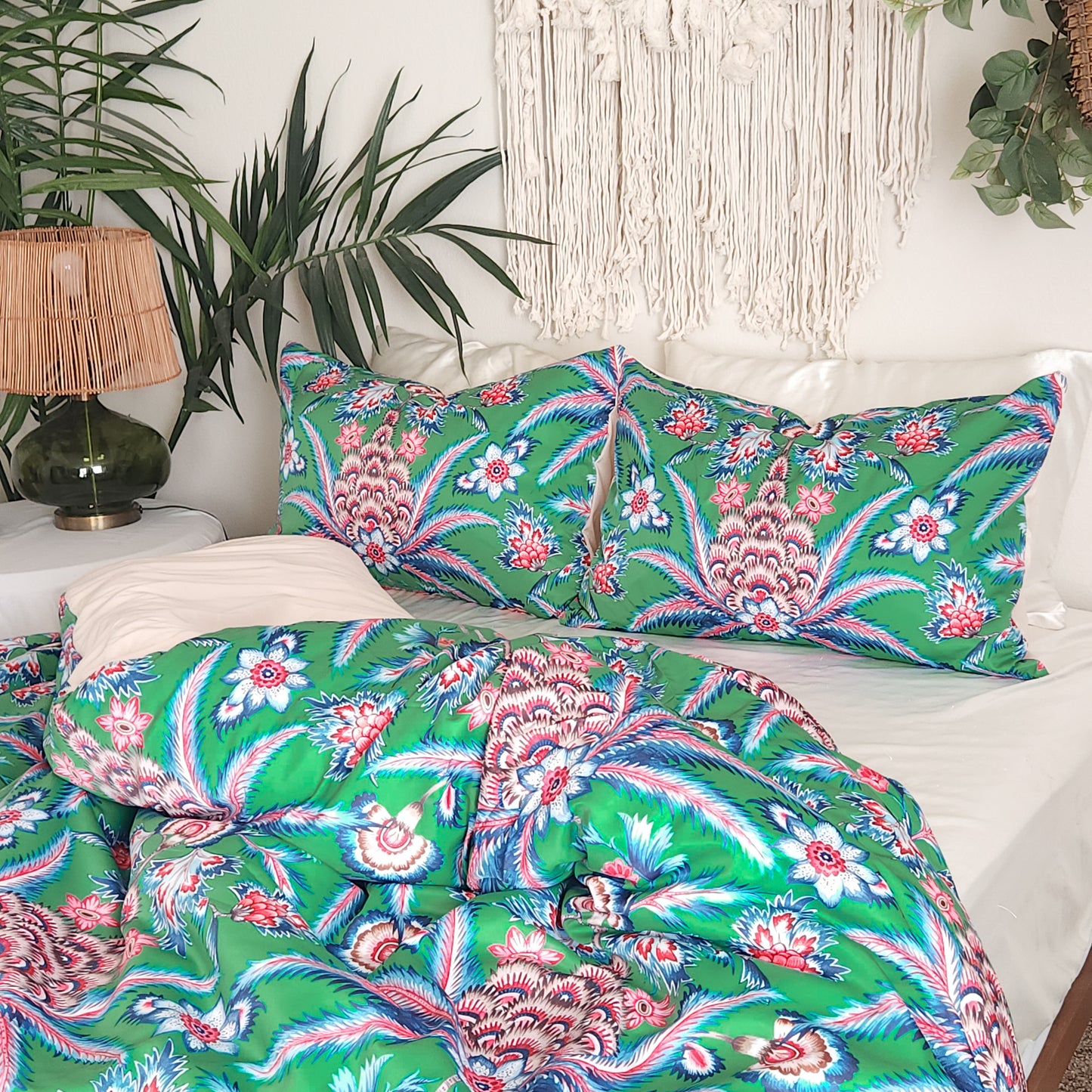 Chaya Green Floral Boho Bedding Duvet Cover Set | Dusk & Bloom