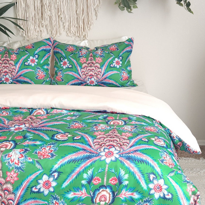 Chaya Green Tropical Floral Boho Bedding Duvet Cover Set (MTO) | A Dusk & Bloom Exclusive