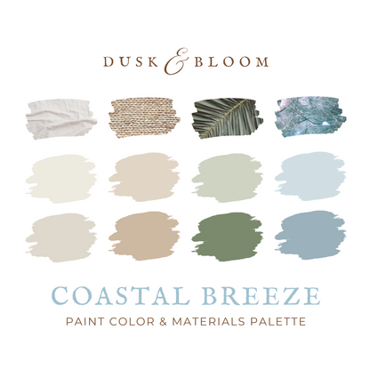 Coastal Color Palette - Paint Color Palette for Whole House Interior + Materials & Finishes | Dusk & Bloom