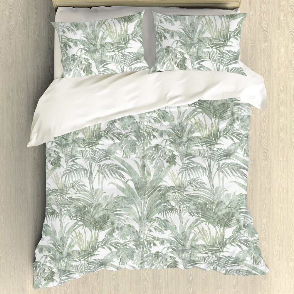 Havana Green Palm Leaves Tropical Bedding Duvet Cover Set | Dusk & Bloom