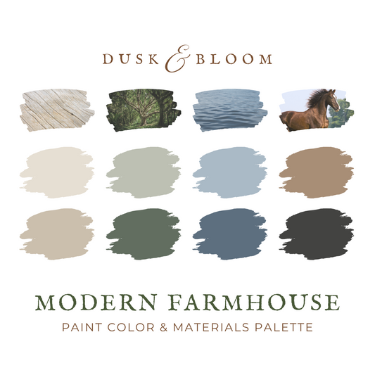 Modern Farmhouse Color Palette - Paint Color Palette for Whole House Interior + Materials & Finishes | Dusk & Bloom