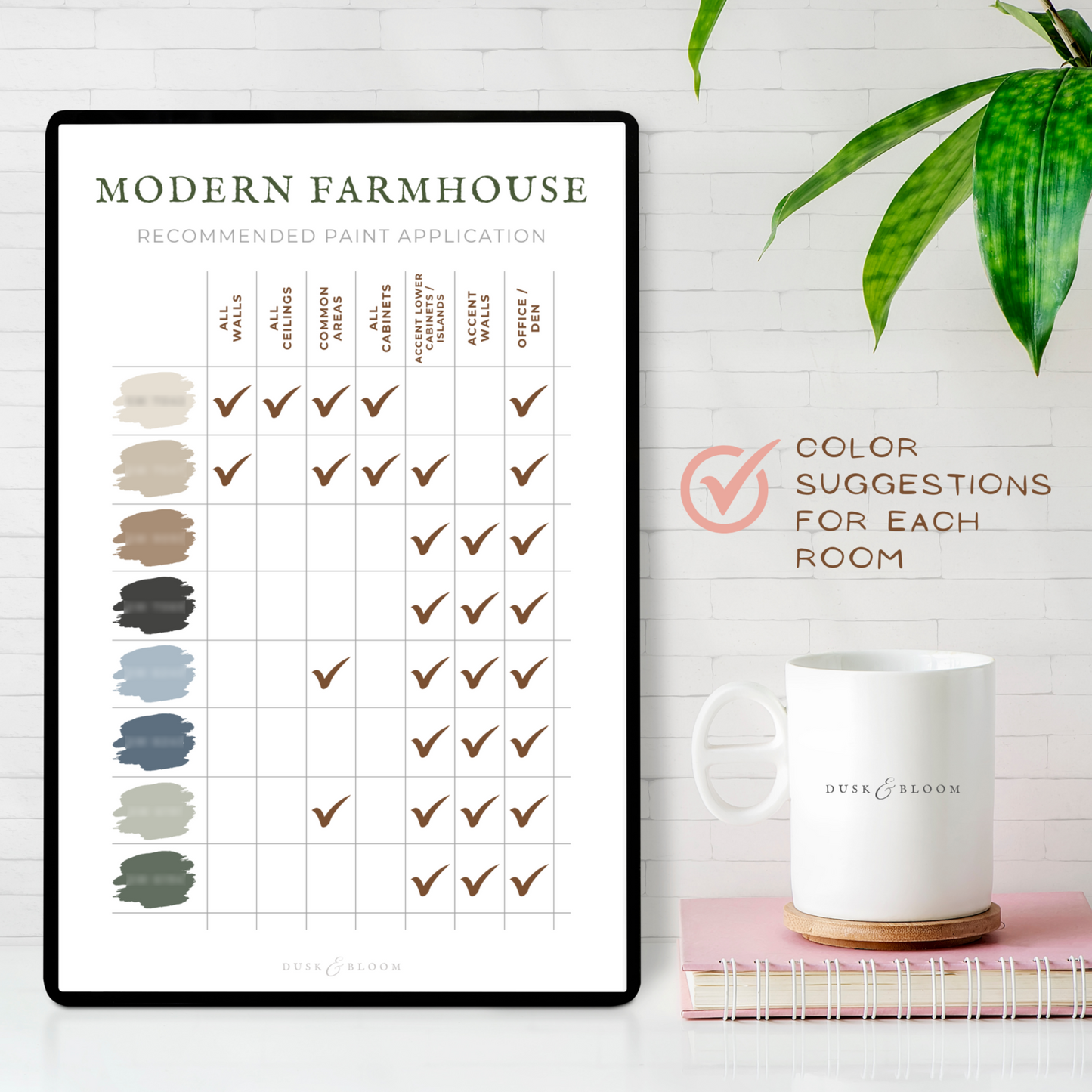 Modern Farmhouse Color Palette - Paint Color Palette for Whole House Interior + Materials & Finishes | Dusk & Bloom
