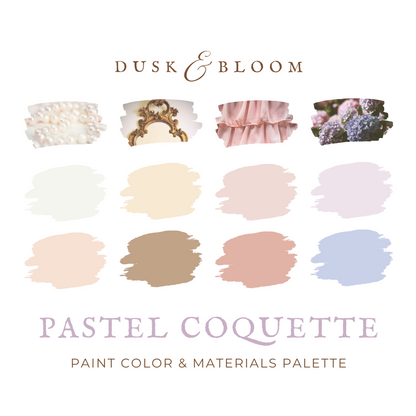 Pastel Paint Color Palette - Coquette Color Palette for Whole House Interior + Materials & Finishes Guide | Dusk & Bloom