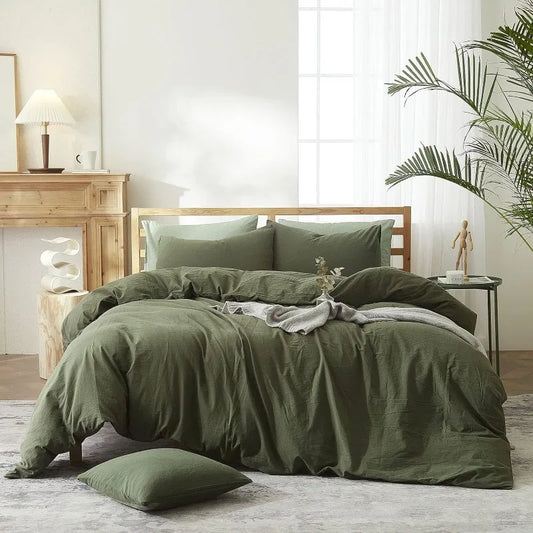 Aurora Olive Green 100% Cotton Duvet Cover Set | Dusk & Bloom