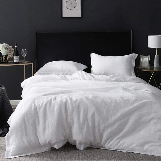 Naveah III White 100% French Linen Duvet Cover Bedding Set | Dusk & Bloom