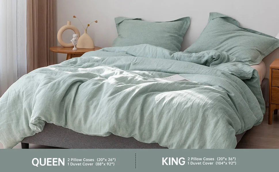 Naveah III Sage Green 100% French Linen Duvet Cover Bedding Set | Dusk & Bloom