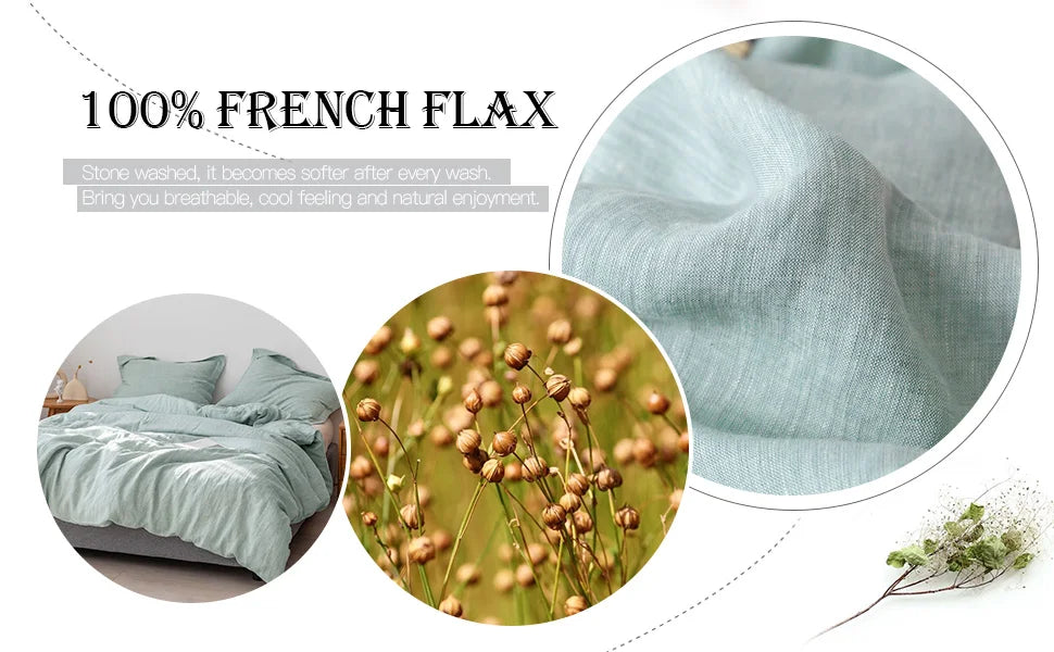 Naveah III Sage Green 100% French Linen Duvet Cover Bedding Set | Dusk & Bloom